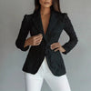 Women's Slim Fit Polyester Solid Color Suit Collar One Button Long Sleeve Hollow Out Elegant Blazer with Lining for Spring in White Black