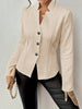 Women's Conventional Fit Stand Collar Long Sleeve Three Button Office Jacket with Buttons for Autumn in White Grey Black Khaki
