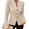 Women's Conventional Fit Stand Collar Long Sleeve Three Button Office Jacket with Buttons for Autumn in White Grey Black Khaki