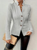Women's Conventional Fit Stand Collar Long Sleeve Three Button Office Jacket with Buttons for Autumn in White Grey Black Khaki