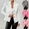 Women's Conventional Fit Stand Collar Long Sleeve Three Button Office Jacket with Buttons for Autumn in White Grey Black Khaki