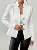 Women's Conventional Fit Stand Collar Long Sleeve Three Button Office Jacket with Buttons for Autumn in White Grey Black Khaki