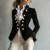 Women's Irregular Fit Polyester Solid Color Stand Collar One Button Long Sleeve Elegant Blazer for Spring in Black Lined