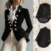 Women's Irregular Fit Polyester Solid Color Stand Collar One Button Long Sleeve Elegant Blazer for Spring in Black Lined