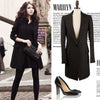 Women's Slim Fit Polyester Solid Color Suit Collar One Button Long Sleeve Jacket with Pocket for Autumn Office in Black