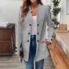 Women's Elegant Conventional Fit Polyester Solid Color Stand Collar Long Sleeve Double Breasted Jacket with Pockets for Autumn in Black