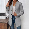 Women's Elegant Conventional Fit Polyester Solid Color Stand Collar Long Sleeve Double Breasted Jacket with Pockets for Autumn in Black