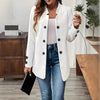 Women's Elegant Conventional Fit Polyester Solid Color Stand Collar Long Sleeve Double Breasted Jacket with Pockets for Autumn in Black