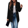 Women's Elegant Conventional Fit Polyester Solid Color Stand Collar Long Sleeve Double Breasted Jacket with Pockets for Autumn in Black