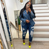 Women's Slim Fit Lapel Collar One Button Denim Cardigan with Solid Color Old Detail Long Sleeves Celebrity Style for Autumn