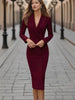 Women's Slim Fit Autumn Knitted Solid Color Suit Collar Long Sleeve Single Breasted Button Dress for Office Commute in White