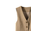 Women's Conventional Fit Color Matching Polyester V-neck Sleeveless Vest with Single Row Multiple Buckles and Pockets for Autumn in Grey