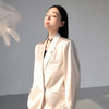 Women's Satin Double Breasted Blazer with Suit Collar Long Sleeves and Pocket for Office Spring in Black