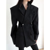 Women's Conventional Fit Single Breasted Halter Long Sleeve Polyester Solid Color Jacket for Urban Spring in Black