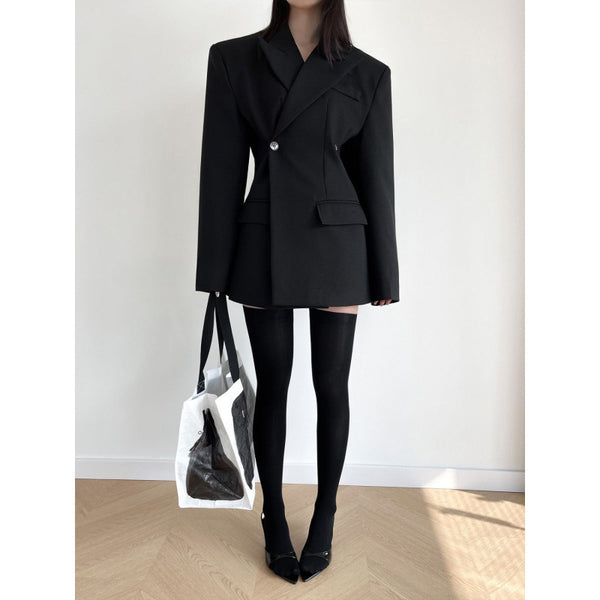 Women's Conventional Fit Single Breasted Halter Long Sleeve Polyester Solid Color Jacket for Urban Spring in Black