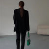 Women's Regular Fit Two Button Polyester Solid Color Suit Collar Long Sleeve Pocket Office Casual Blazer for Autumn in Black