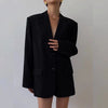 Women's Regular Fit Two Button Polyester Solid Color Suit Collar Long Sleeve Pocket Office Casual Blazer for Autumn in Black