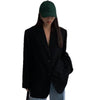Women's Regular Fit Two Button Polyester Solid Color Suit Collar Long Sleeve Pocket Office Casual Blazer for Autumn in Black