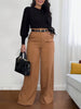 Women's Loose Straight Leg Camouflage Polyester Suit Pants with Draped Feel for Office Office and Autumn in European American Style