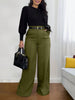 Women's Loose Straight Leg Camouflage Polyester Suit Pants with Draped Feel for Office Office and Autumn in European American Style