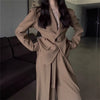 Women's Casual Polyester Solid Color Long Sleeve Urban Style Pants Suit Two Piece Set for Work Commute in Black Khaki for Autumn