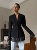 Women's Single Breasted Waist Fit Blended Solid Color Suit Collar Long Sleeve Lace Blazer for Office in Black