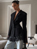Women's Single Breasted Waist Fit Blended Solid Color Suit Collar Long Sleeve Lace Blazer for Office in Black