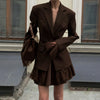 Women's Single Breasted Waist Fit Blended Solid Color Suit Collar Long Sleeve Lace Blazer for Office in Black