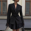 Women's Single Breasted Waist Fit Blended Solid Color Suit Collar Long Sleeve Lace Blazer for Office in Black