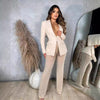 Women's European American Style Mesh Splicing Long Sleeve Blazer with Beads for Winter Commute Work in Solid Color