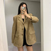Women's Suede-Style Blazer, Lapel Collar, Button Front and Long Sleeves