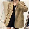Women's Suede-Style Blazer, Lapel Collar, Button Front and Long Sleeves