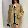 Women's Suede-Style Blazer, Lapel Collar, Button Front and Long Sleeves