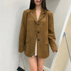 Women's Suede-Style Blazer, Lapel Collar, Button Front and Long Sleeves
