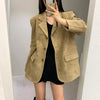 Women's Suede-Style Blazer, Lapel Collar, Button Front and Long Sleeves