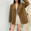Women's Suede-Style Blazer, Lapel Collar, Button Front and Long Sleeves