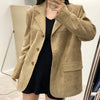 Women's Suede-Style Blazer, Lapel Collar, Button Front and Long Sleeves