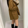 Women's Suede-Style Blazer, Lapel Collar, Button Front and Long Sleeves