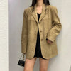 Women's Suede-Style Blazer, Lapel Collar, Button Front and Long Sleeves