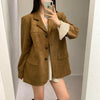 Women's Suede-Style Blazer, Lapel Collar, Button Front and Long Sleeves