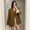 Women's Suede-Style Blazer, Lapel Collar, Button Front and Long Sleeves