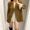 Women's Suede-Style Blazer, Lapel Collar, Button Front and Long Sleeves