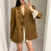 Women's Suede-Style Blazer, Lapel Collar, Button Front and Long Sleeves