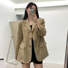 Women's Suede-Style Blazer, Lapel Collar, Button Front and Long Sleeves
