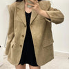 Women's Suede-Style Blazer, Lapel Collar, Button Front and Long Sleeves