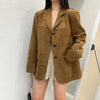 Women's Suede-Style Blazer, Lapel Collar, Button Front and Long Sleeves