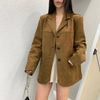 Women's Suede-Style Blazer, Lapel Collar, Button Front and Long Sleeves