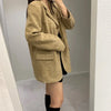 Women's Suede-Style Blazer, Lapel Collar, Button Front and Long Sleeves
