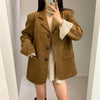 Women's Suede-Style Blazer, Lapel Collar, Button Front and Long Sleeves