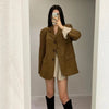 Women's Suede-Style Blazer, Lapel Collar, Button Front and Long Sleeves